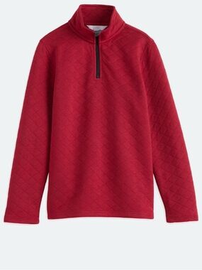 Boy’s Quilted Quarter-Zip Pullover in Deep Red